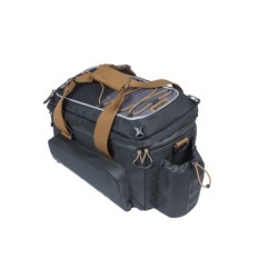 Basil MILES XL Pro trunkbag (grå) m. brun rem. Trunkbag med , 9-36 L, Vandtæt (IPX3). Kan mont. med MIK, AVS eller Racktime adap